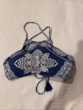 Altar'd State Blue and White Paisley High Neck Bikini Top